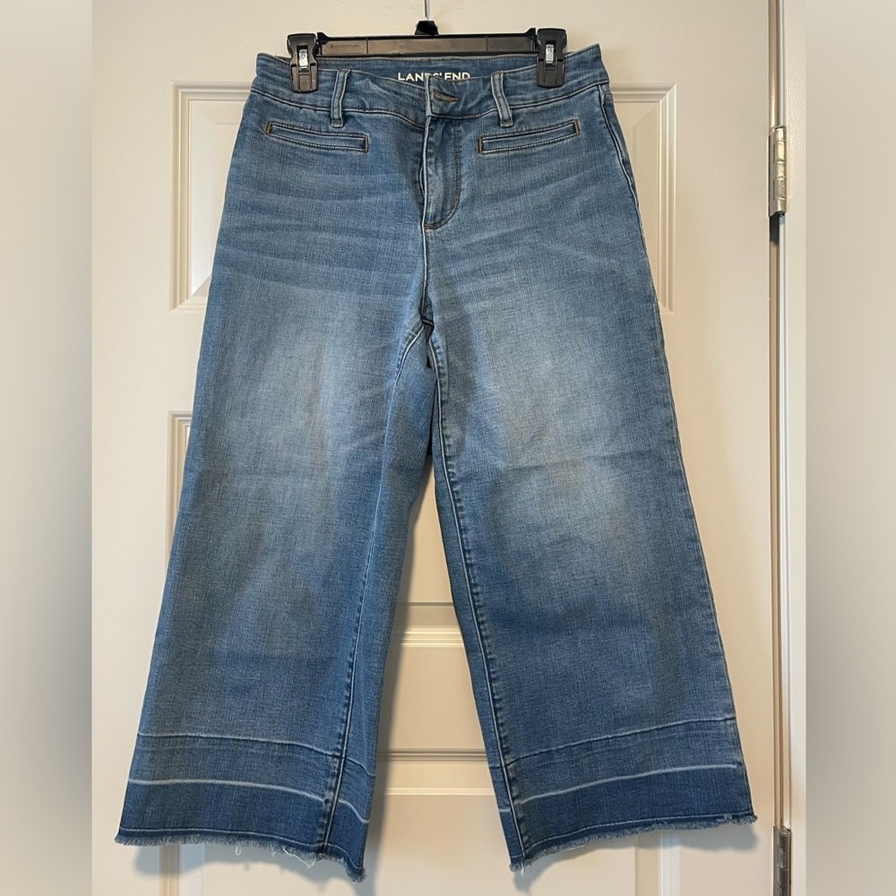Land’s End Mid-Rise Wide-Leg Cropped Jeans in Light Blue Denim — Women’s